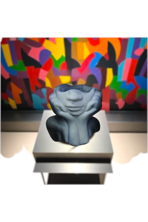 Dekoratif Yüz Formlu Taş Tozu Saksı / Saklama Kabı / Masa Süsü -