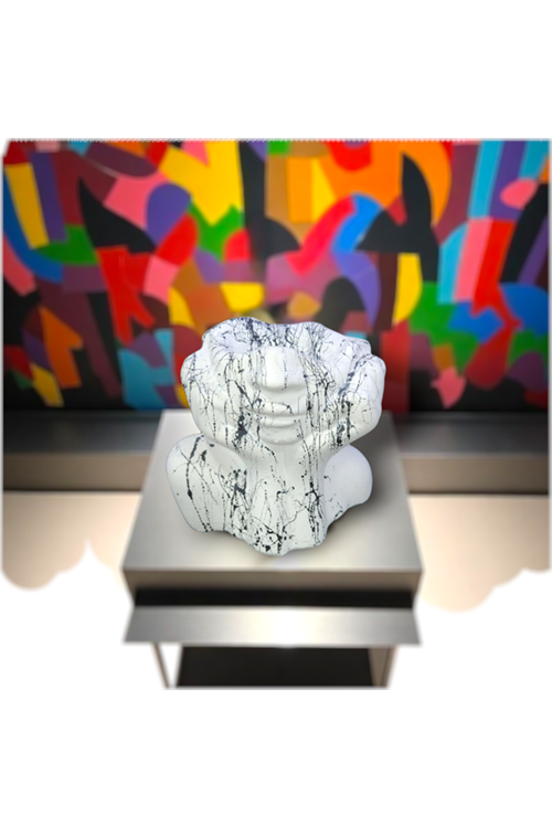 Dekoratif Yüz Formlu Mermer Efekli Taş Tozu Saksı / Saklama Kabı / Masa Süsü