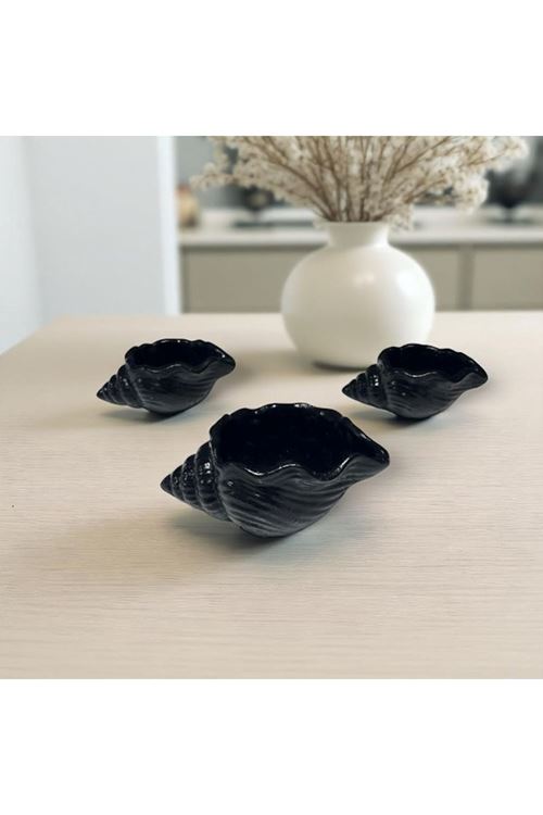 Siyah Deniz Kabuğu Şeklinde Dekoratif Kase - 3'lü Set