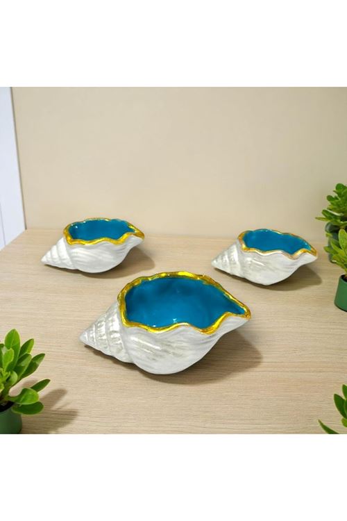 Altın Dokunuşlu Turkuaz Deniz Esintisi – 3’lü Dekoratif Obje Seti