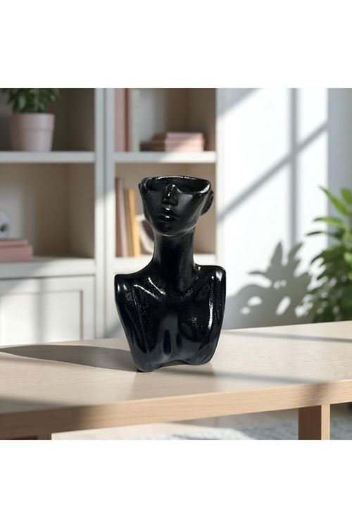 Siyah Modern Büst Formlu Dekoratif Vazo & Obje