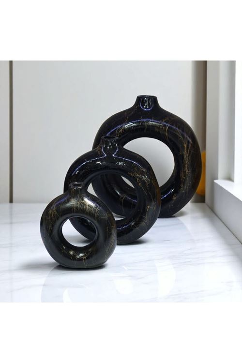 Altın Mermer Desenli 3’lü Modern Dekoratif Vazo Seti