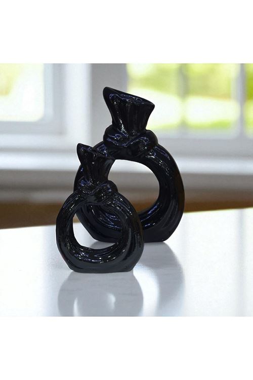 Siyah Parlak Yüzeyli 2’li Düğüm Formlu Dekoratif Obje Seti