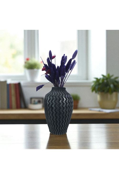 Siyah Zigzag Desenli Dekoratif Vazo