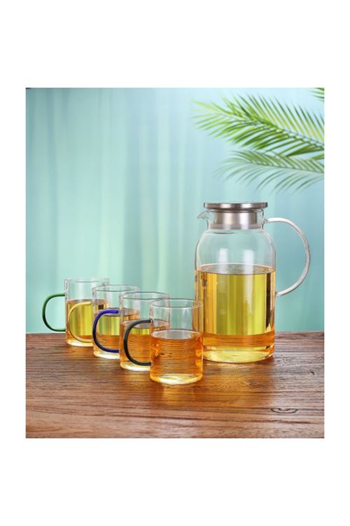 Borosilikat Cam Sürahi ve 4'lü Fincan Seti