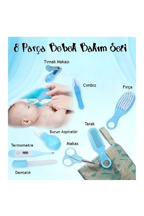8 Parça Bebek Bakım Seti Mavi Renk