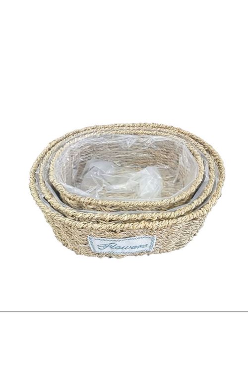 Oval Doğal Hasır Saksı Seti - 3'lü