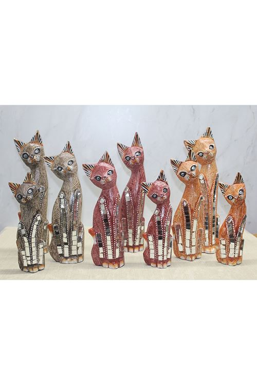 Ahşap 3'lü Kedi Seti 30 Cm Model 2