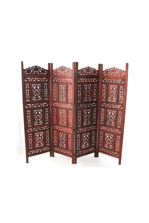 Ahşap Maun Rengi El Oyması Paravan