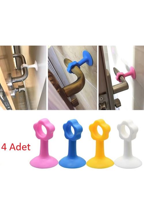 Renkli Vantuzlu Geçmeli Kapı Kolu Stoper 4lü Set