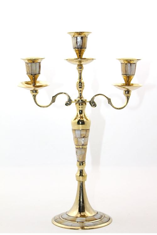 Pirinç Sedefli 3'lü Şamdan Model 1