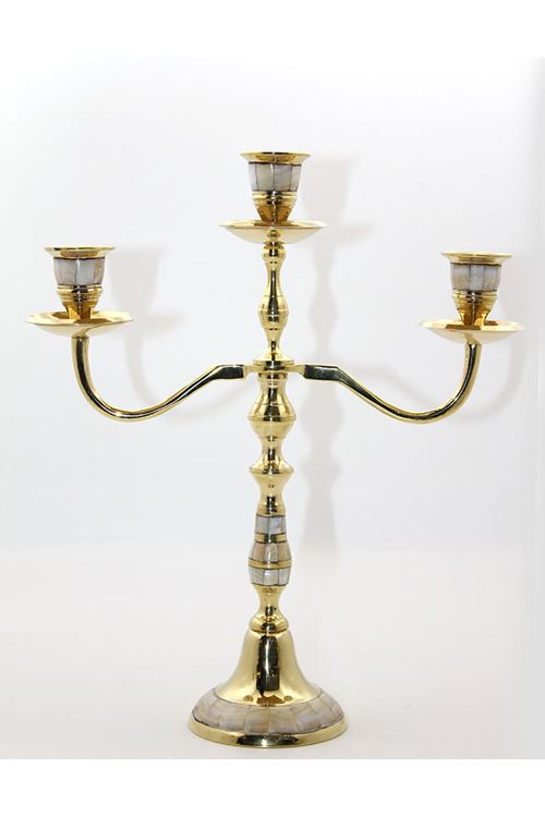 Pirinç Sedefli 3'lü Şamdan Model 2