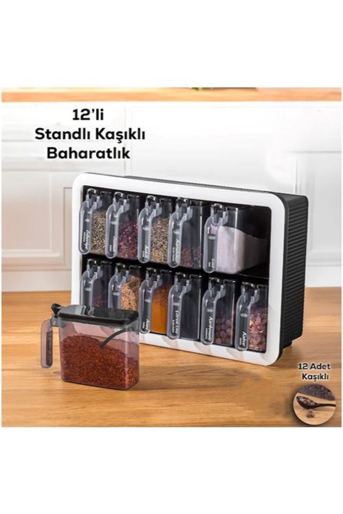 12'li Standlı Kaşıklı Baharatlık Seti