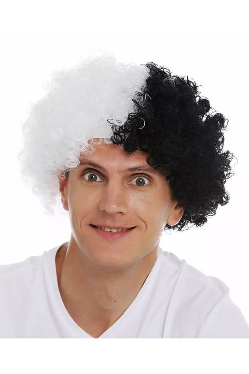 Siyah Beyaz Kıvırcık Afro Bonus Taraftar Peruğu