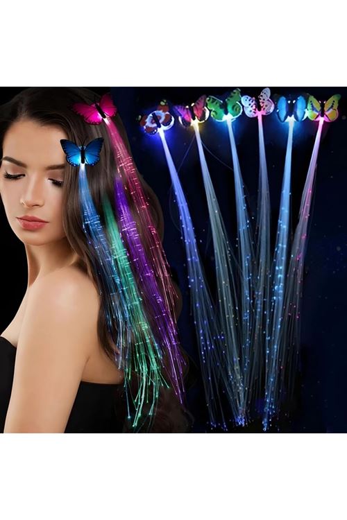 Led Fiber Optik Işıklı Kelebek Saç Klipsi