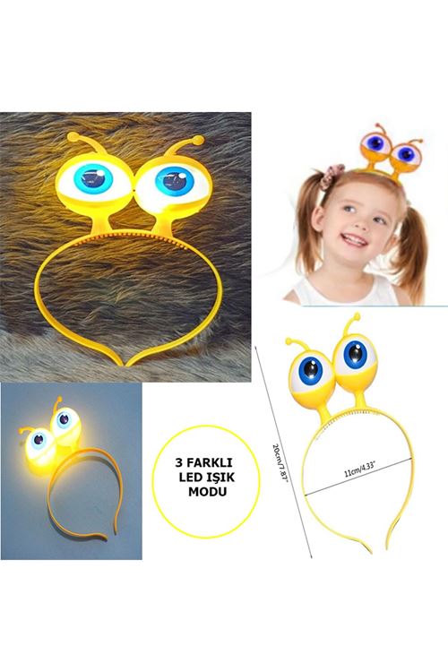 Led Işıklı &amp; Pilli Uzaylı Göz Parti Tacı Sarı Renk
