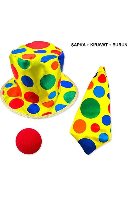 Renkli Palyaço Kostüm Seti – 3 Parça Aksesuar