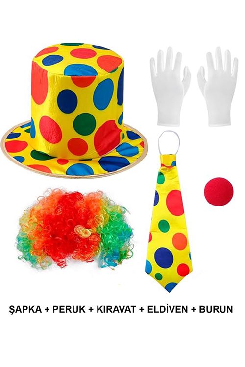 Renkli Palyaço Kostüm Seti – 5 Parça Aksesuar
