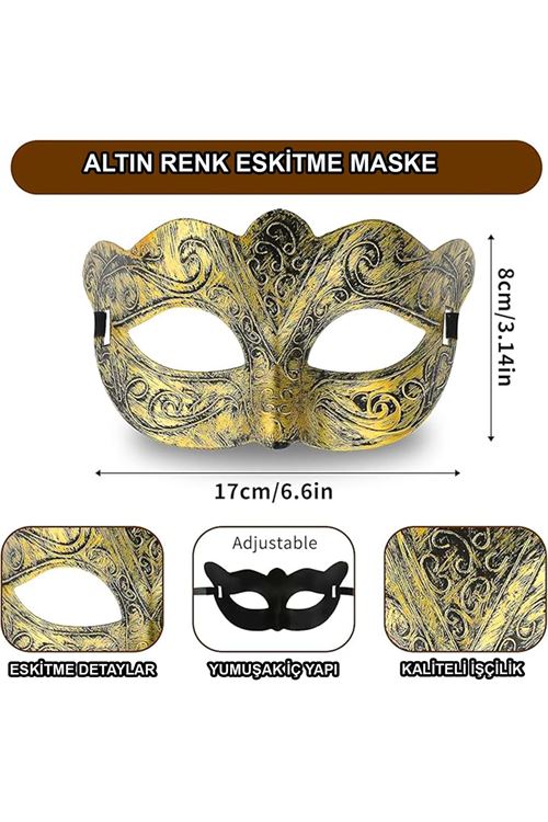 Altın Renk Eskitme Balo Maskesi – Venedik Tarzı Parti Maskesi