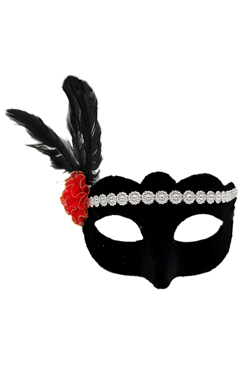 Gümüş Dantelli Kırmızı Gül Tasarımlı Parti Maskesi