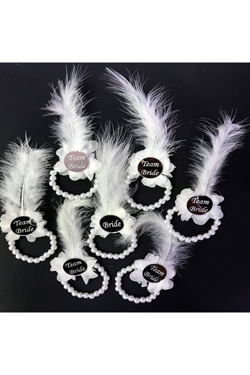 İncili Nedime Bilekliği Gümüş Pleksili Beyaz Otrişli 7'li Set