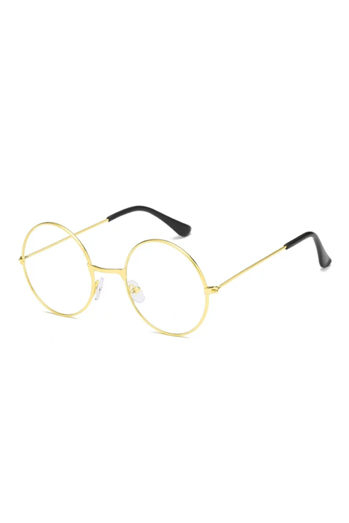 John Lennon Tarzı Gold Çerçeveli Şeffaf Gözlük