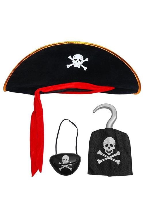 Kadife Jack Korsan Şapkası, Eli ve Göz Maskesi Çocuk Boy