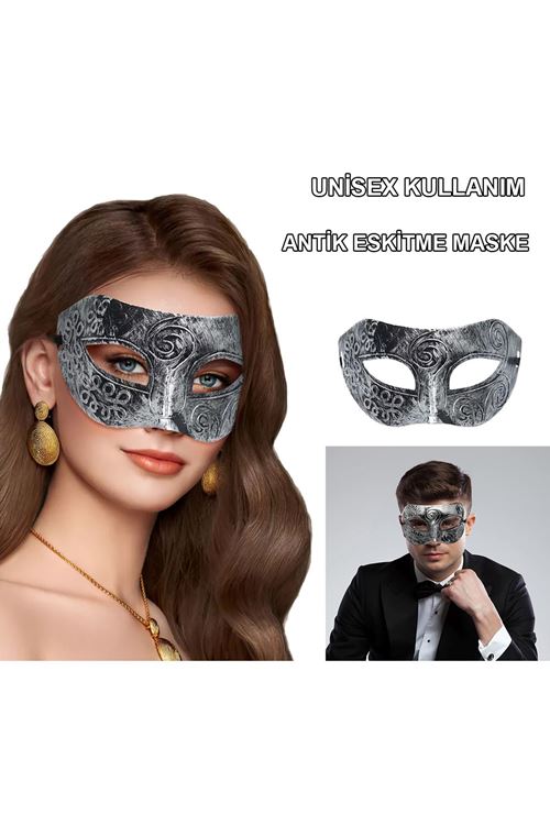 Gümüş Renk Antik Tarz Balo Maskesi