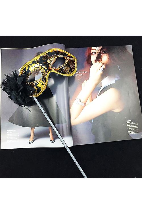 Lüks Taşlı Saplı Balo Maskesi Siyah Renk