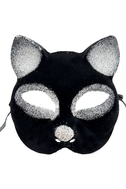 Siyah Gümüş Simli Kedi Maskesi