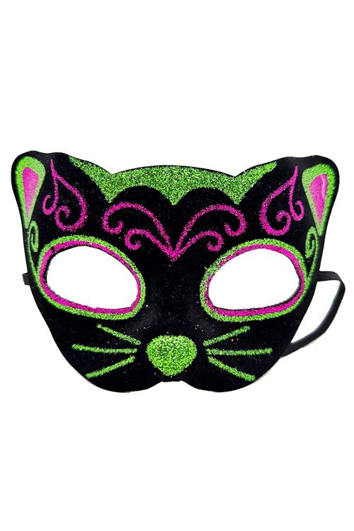 Siyah Kadife İşlemeli Kedi Maskesi