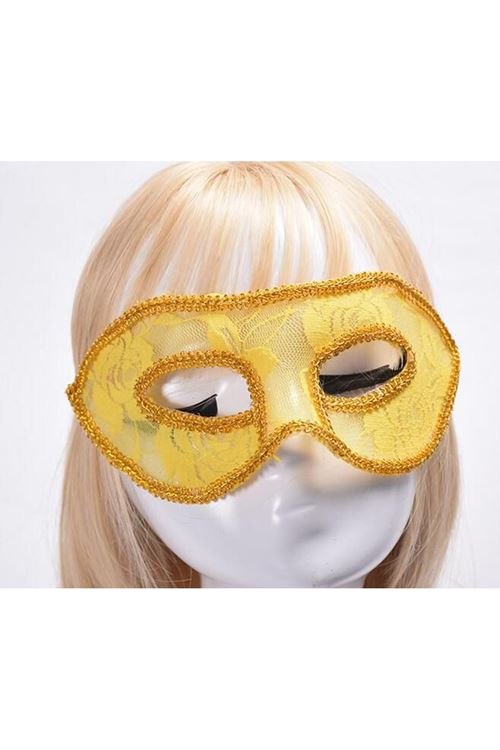 Sarı Dantel Tül Parti Maskesi
