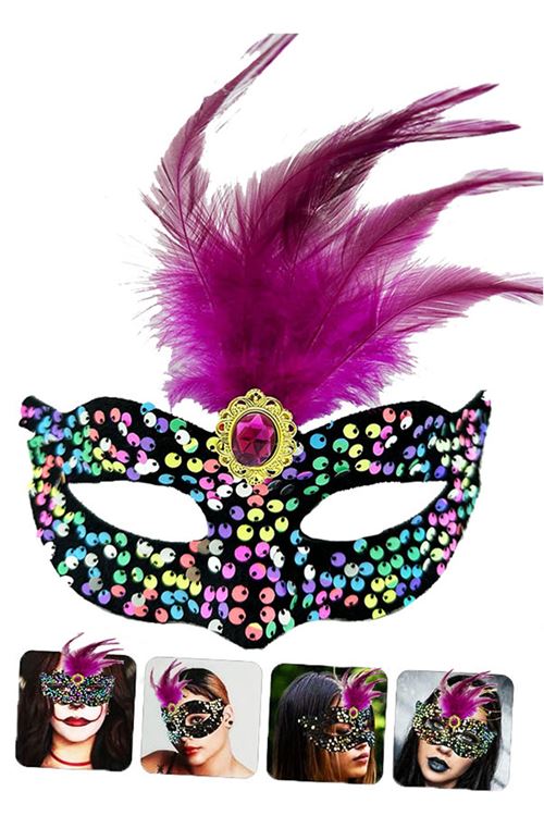 Siyah Kadife Rengarenk Payetli Pembe Parti Maskesi