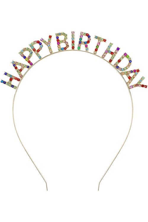 Renkli Kristal Taşlı Lüks Happy Birthday Taçı