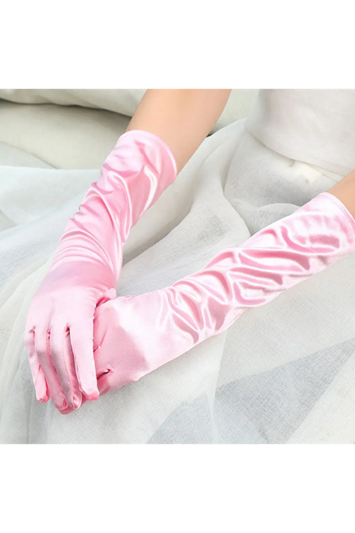 Uzun Boy Ekstra Parlak Saten Eldiven Pembe Renk