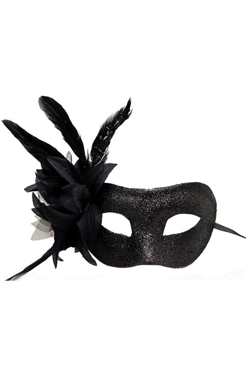 Siyah Metalize Tüylü Parti Maskesi