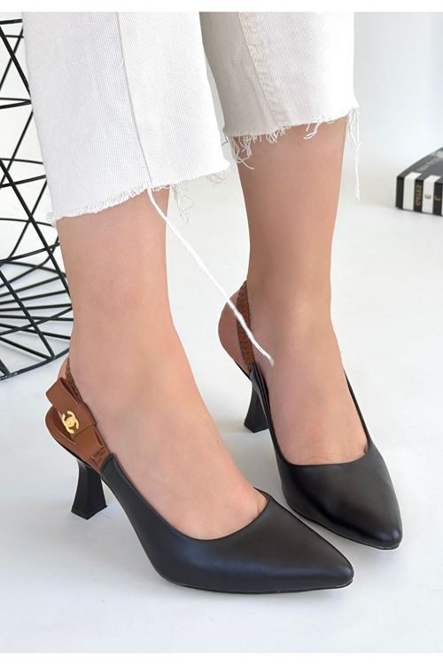 Toran Siyah Cilt Topuklu Ayakkabı