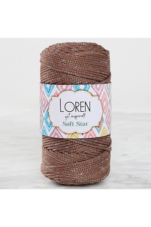 Loren Soft Star Makrome İpi Gümüş Simli Kahverengi