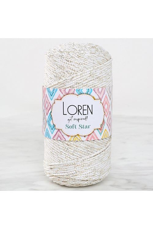 Loren Soft Star Makrome İpi Sarı Simli Krem RM103