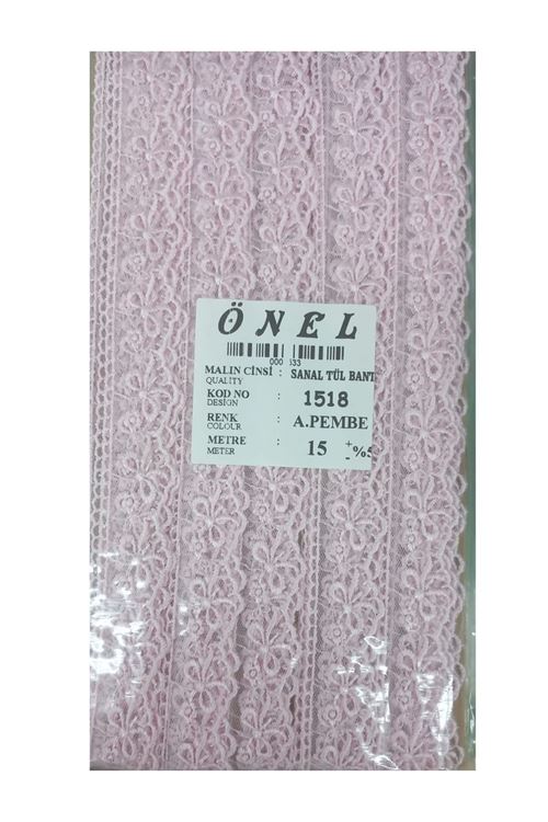 Dantel Polyester Sanal Tül Bant Açık Pembe 15 Metre En 3 cm ON-1518-AP