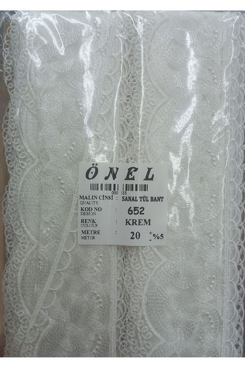 Dantel Polyester Sanal Tül Bant Krem 20 Metre En 6 cm ON-652-KR