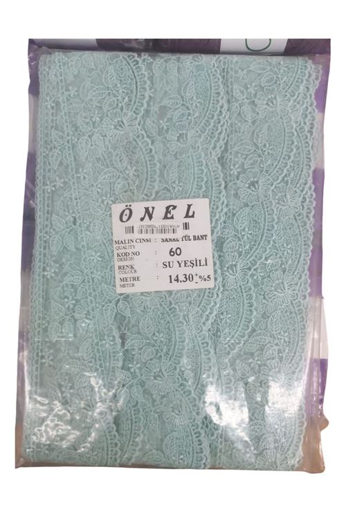 Dantel Polyester Sanal Tül Bant Su Yeşili 14,30 Metre En 6 cm ON-60-SY