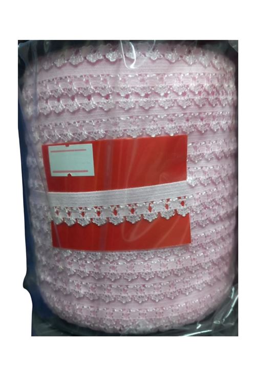 Çamaşır Lastiği Dantelli 1 cm 75 Metre 1 Top Açık Pembe