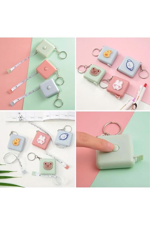 BUFFER® Sevimli Yumuşak Stickerli 150 cm Uzunluğunda Pratik Taşınabilir Çanta Boy Anahtarlıklı Mezura