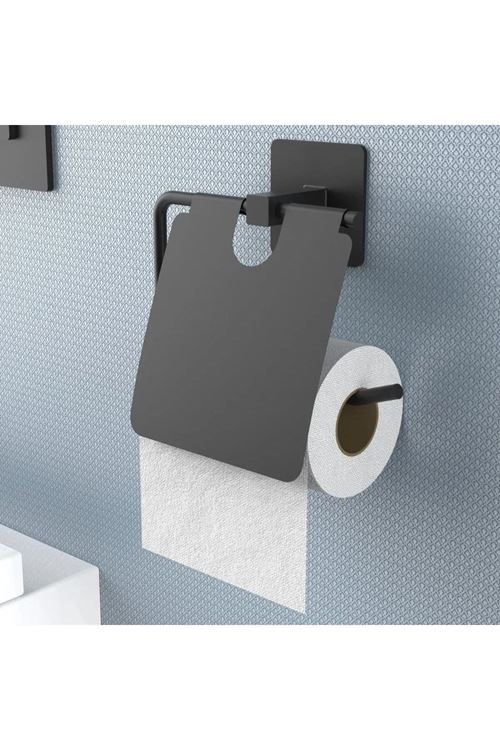 BUFFER® Kendiliğinden Yapışkanlı Siyah Paslanmaz Metal Kapaklı Tuvalet Kağıtlığı Aparatı