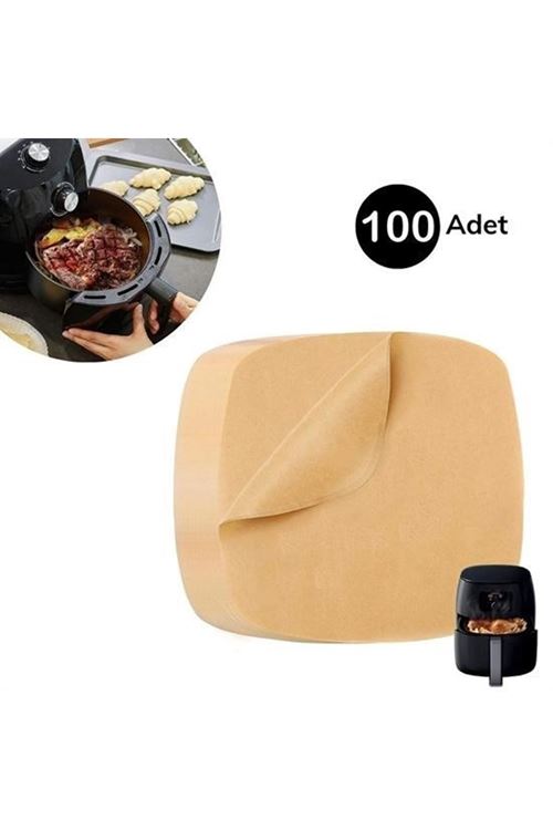 100 Adet Air Fryer Pişirme Kağıdı Tek Kullanımlık Yağ Su Geçirmez Yapışmaz Deliksiz Düz Kare Model