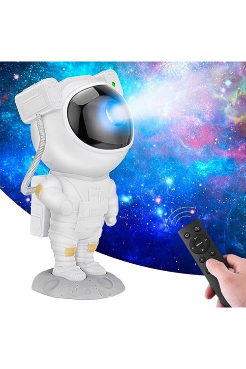 BUFFER® Uzaktan Kumandalı ve Zamanlayıcılı Farklı Renk Işık Modlu Astronot Projektör Gece Lambası