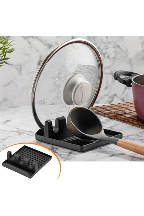 BUFFER® Tencere Kapak Tutuculu Kaşıklıklı Tencere Kapak Standı Pratik Kaşık Kepçe Altlık Düzenleyici