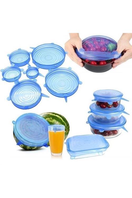 BUFFER® Tazeliği Koruyan 6lı Silikon Streç Gıda Saklama Koruma Kapakları