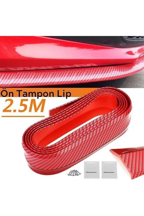 BUFFER® Kırmızı Renkli 2,5 Metre Araba Oto Ön Tampon Koruyucu Kauçuk Pratik Tampon Şerit Bant Döşeme